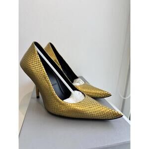 Balenciaga Baleciaga Essex Reptile Embossed Metallic Pointed Toe Pump Sz 6.5